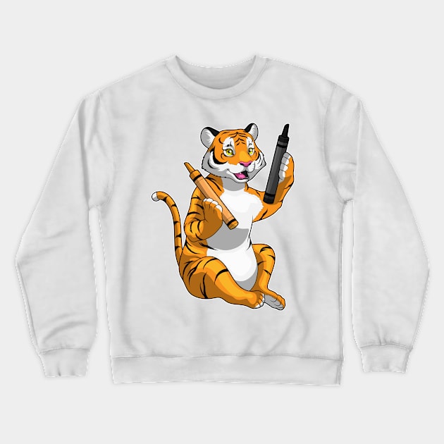 Tiger Pupil Crayon School Crewneck Sweatshirt by Markus Schnabel